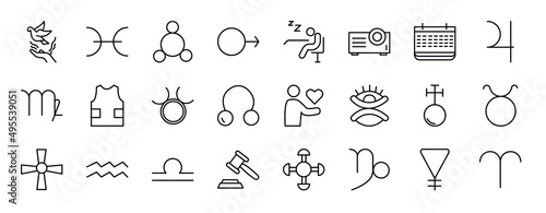 zodiac editable line icons set. zodiac thin line icons collection. freedom, pisces, silver, mars, lethargy, projection, year vector illustration.