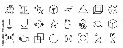 shapes editable line icons set. shapes thin line icons collection. toys, parabola, two snow flakes, framework, multiple line, non recyclable, geometry cube vector illustration.