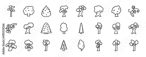 nature editable line icons set. nature thin line icons collection. pitch pine tree, hawthorn tree, eastern redcedar tree, slippery elm scarlet oak butternut sycamore vector illustration.