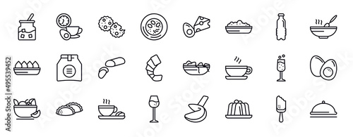 food editable line icons set. food thin line icons collection. sugar container, time to have a break, biscuits, hainanese chicken, dairy, risotto, water container vector illustration.