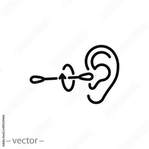 ear cleaning from wax icon, cotton swab stick, thin line symbol on white background - editable stroke vector illustration