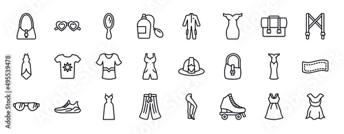 fashion editable line icons set. fashion thin line icons collection. handbag elegant de, heart eyeglasses, mirrors, smeel, working coverall, tinge, office briefcase vector illustration.