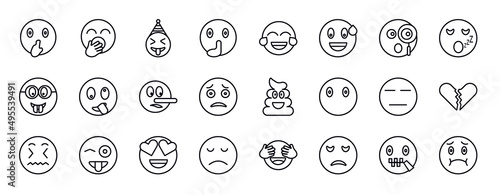 emoji editable line icons set. emoji thin line icons collection. shushing emoji, yawning crazy quiet laugh sweating curious vector illustration.