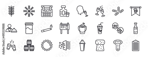 alcohol editable line icons set. alcohol thin line icons collection. malt, cooling, october, whisky, wine tasting, cheers, yeast vector illustration.