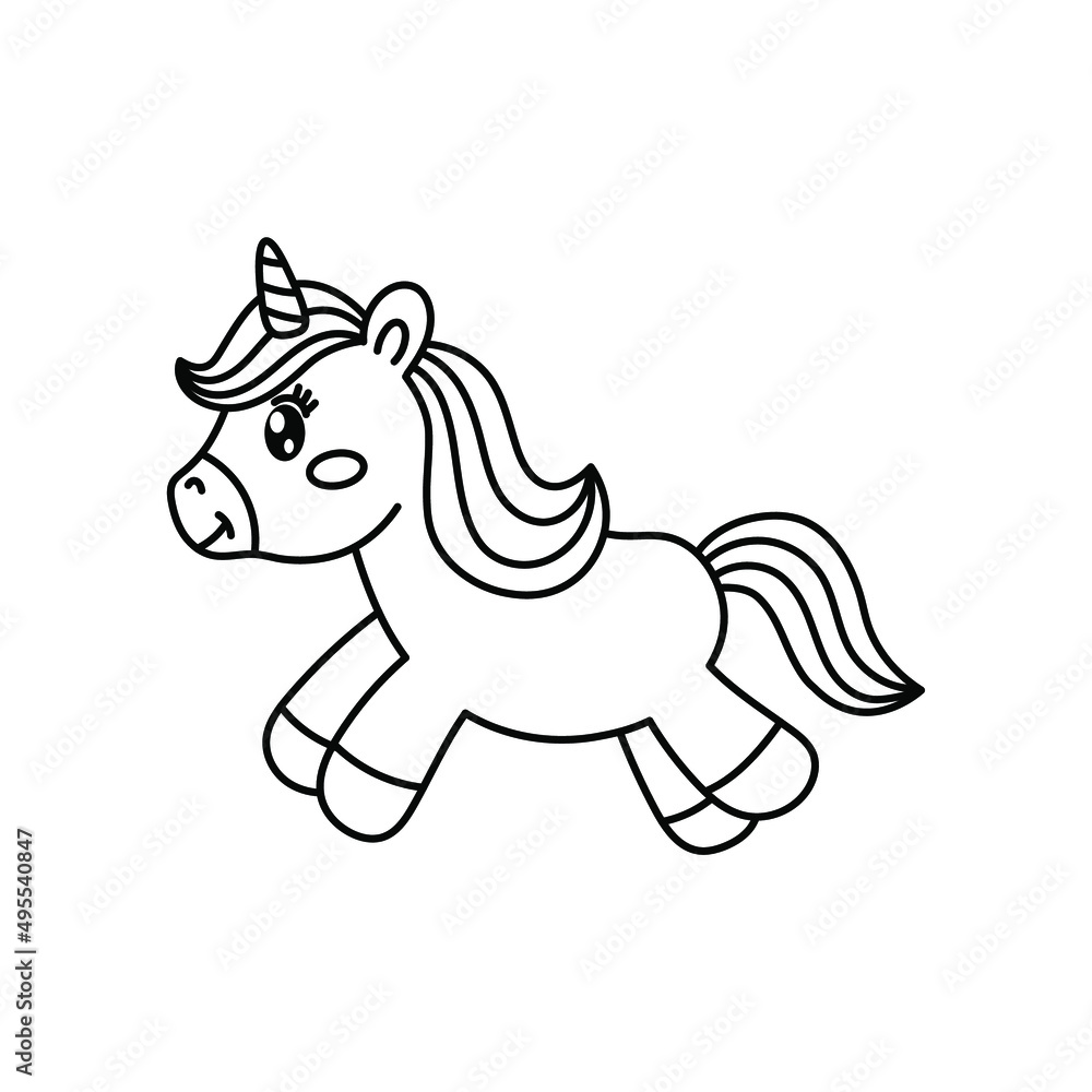 black and white unicorn coloring book. children's book illustration