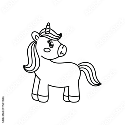 cute little unicorn on a white background. children s coloring book  book illustration