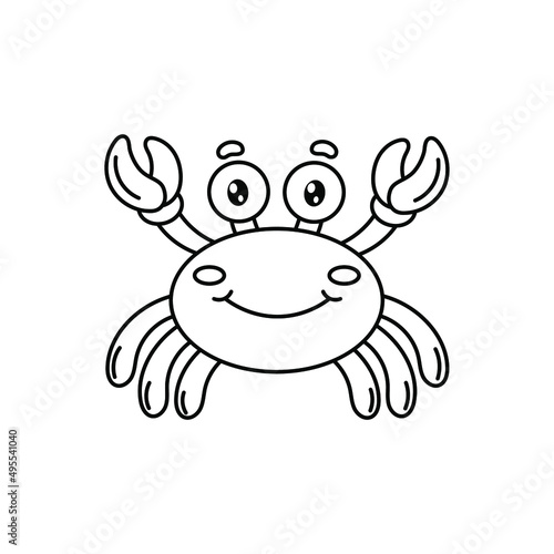 cute sea crab on a white background. black and white illustration. children's drawing