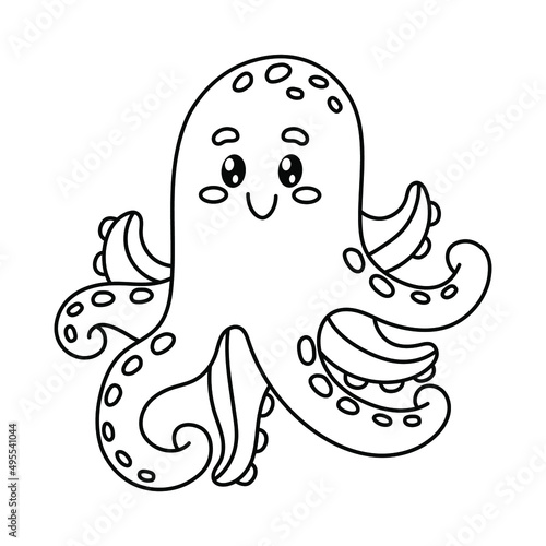 Cute sea octopus on a white background. Children's drawing