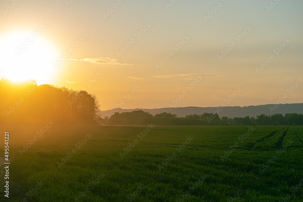sunset over the field, moody style, no people, copy space, nature background, Slovakia, Europe