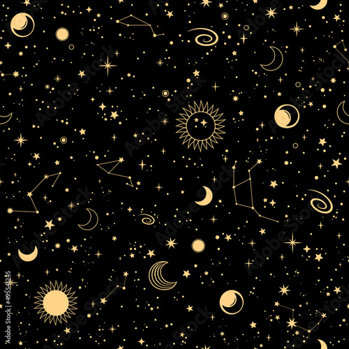 seamless image of starry cosmos with various elements