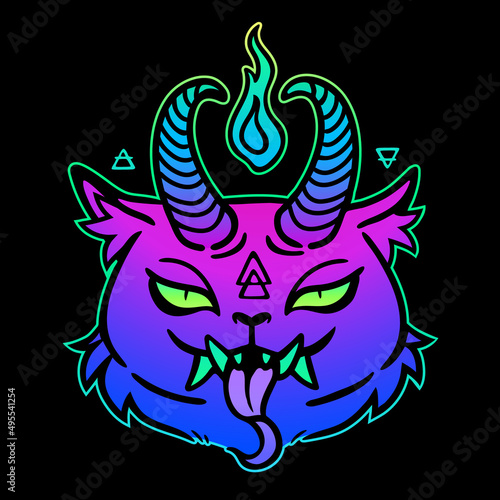funny demonic animal with horns and fangs