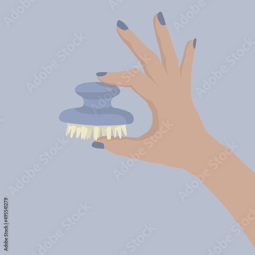 Female hand holding a scalp massager vector flat illustration