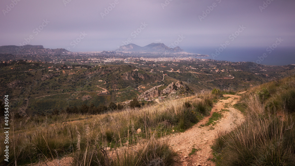 Fototapeta premium Hiking in the Coastal Hills of Sicily in Spring Italy in Europe on a lovely day