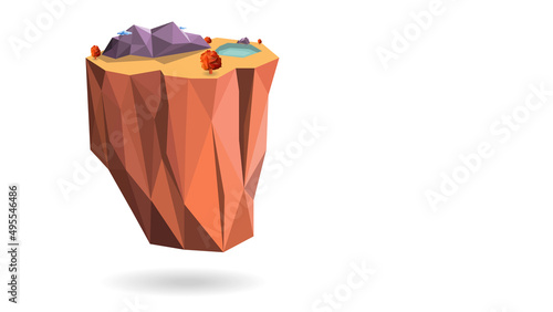 Flat Island low poly landscape template background with mountain , tree and cloud triangle design,fantasy polygon environment concept.