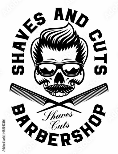 Vintage illustration barber skull in sunglasses