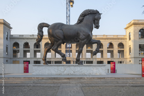 Milan, Italy - 27 03 2022 Ippodromo San Siro di Milano, Il Cavallo di Leonardo Da Vinci. photo