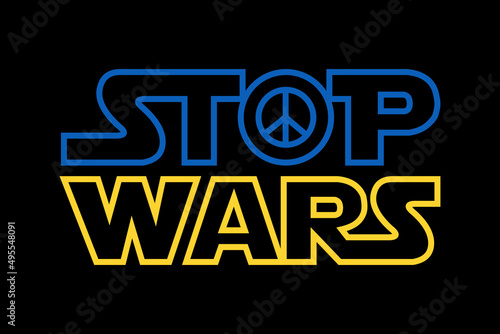 Stop war title with ukrainian colors. Vector illustration