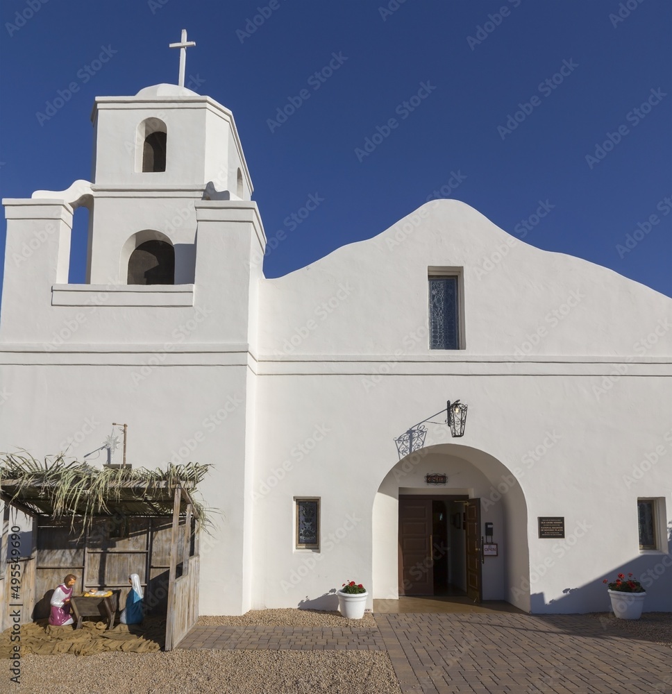 Old Adobe Mission, Our Lady of Perpetual Help Church. First Catholic Parish and Scottsdale, Arizona Oldest Standing Church placed in US National Register of Historic Places