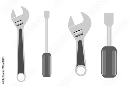 Simple Vector Set Wrench and Screwdriver