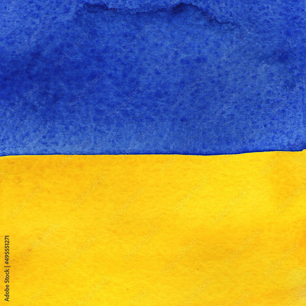 Obraz premium Watercolor texture color Ukraine flag - blue and yellow. National symbols of the country.
