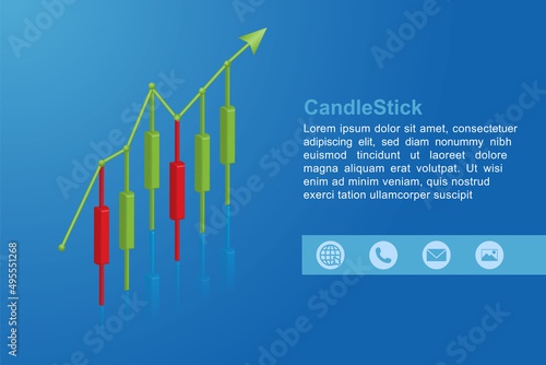3d vector illustration of a stock candlestick in trading mode. Bearish and bullish stock code stock indicators.