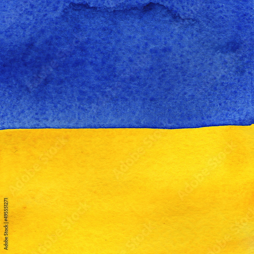 Watercolor texture color Ukraine flag - blue and yellow. National symbols of the country.