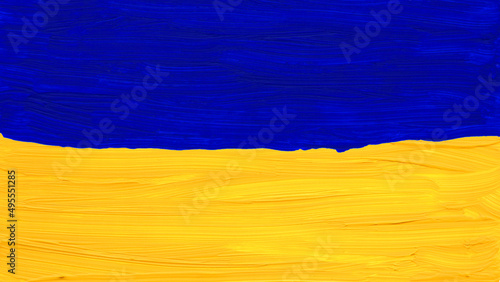 Oil brush texture color Ukraine flag - blue and yellow. National symbols of the country.