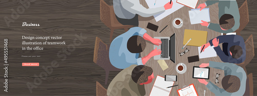 Business meeting in the office. Vector illustration project discussion, business people analyze strategy financial concept