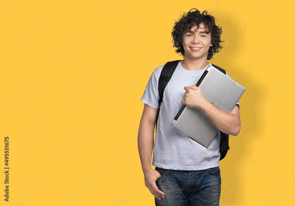 Crazy happy student with laptop computer Crazy happy student with laptop computer