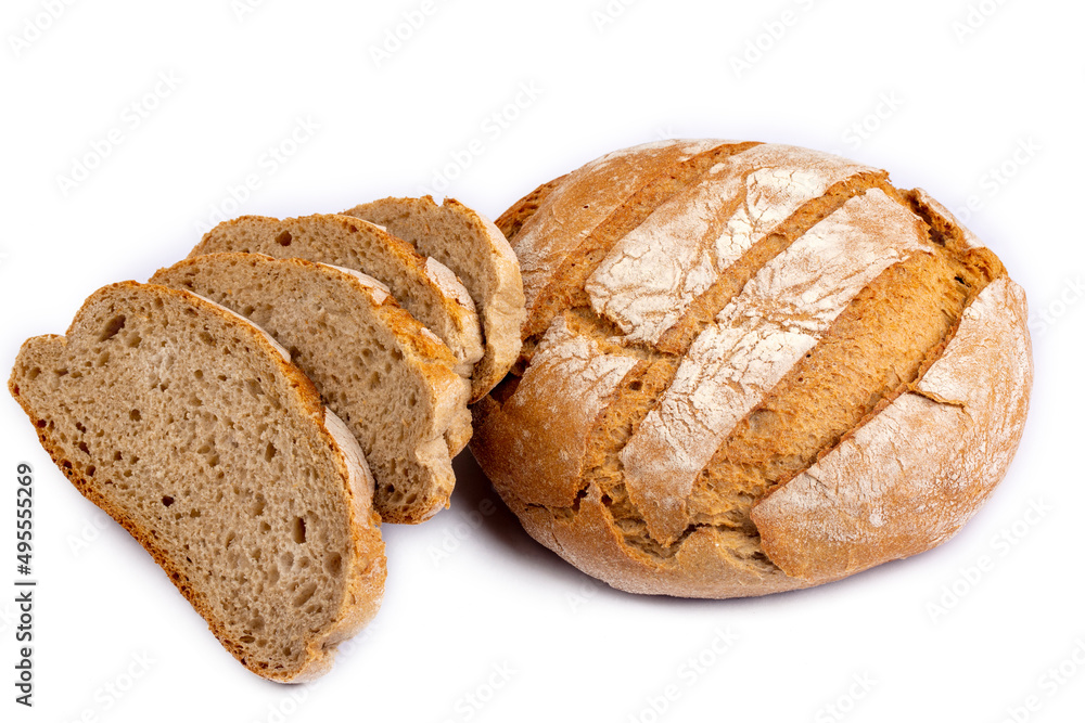 Sourdough bread on a white background (Turkish name; eksi maya ekmegi)