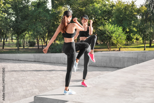 Sporty young women training...