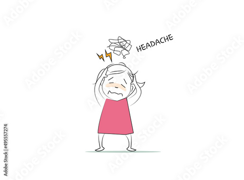 Headache. Doodle style character. An illustration of simple human movements and emotions.