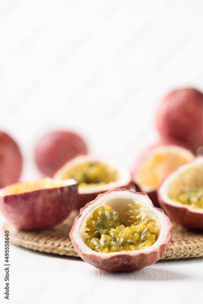 Passion fruit from local market on white background, Tropical fruit in spring and summer season Passion fruit from local market on white background, Tropical fruit in spring and summer season