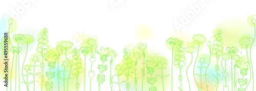 新緑の草花　水彩風
