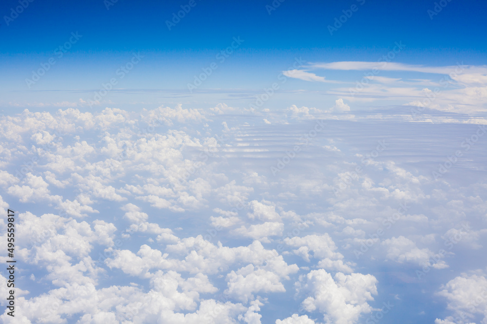 Cloudy view sky airplane, view from airplane window Cloudy view sky airplane, view from airplane window