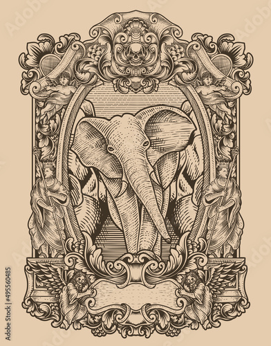 illustration vintage elephant with engraving style © Bayu