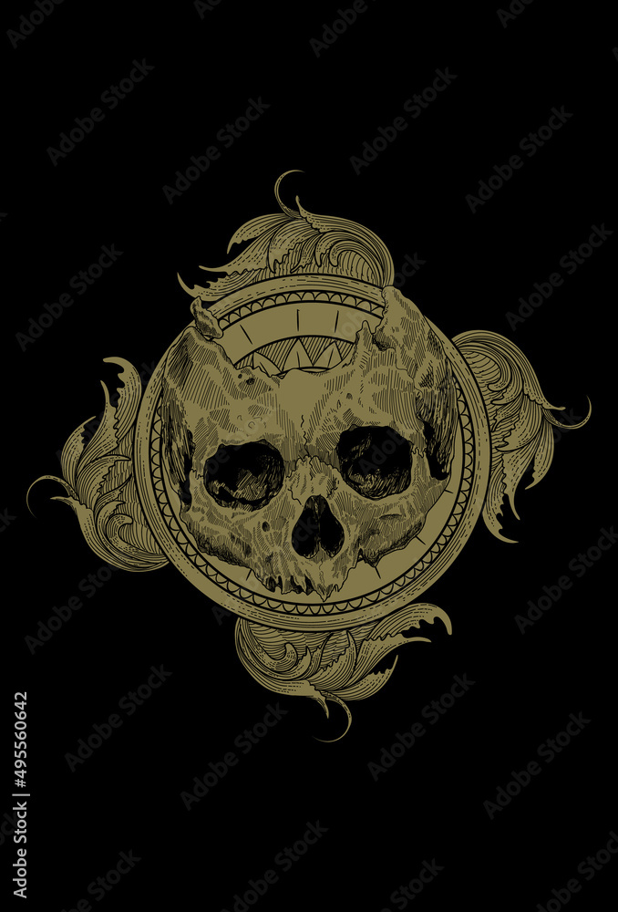 Dark art Art work Skull Demon Head human Illustration Black art with Ornament Dark art Art work Skull Demon Head human Illustration Black art with Ornament