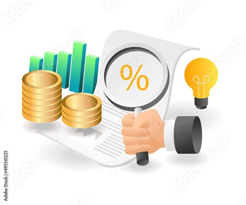 Flat isometric concept illustration. investment business income percentage