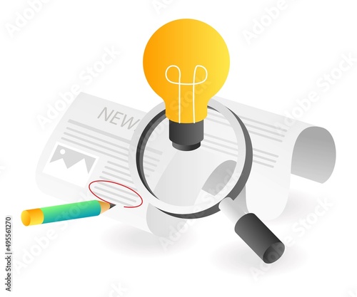 Flat isometric concept illustration. looking for ideas from new news