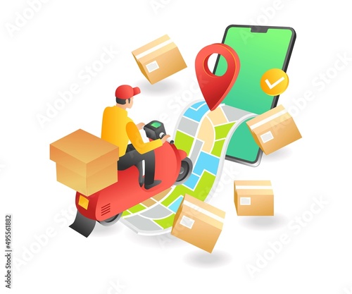 Flat isometric illustration landing page concept. introduction of e-commerce goods