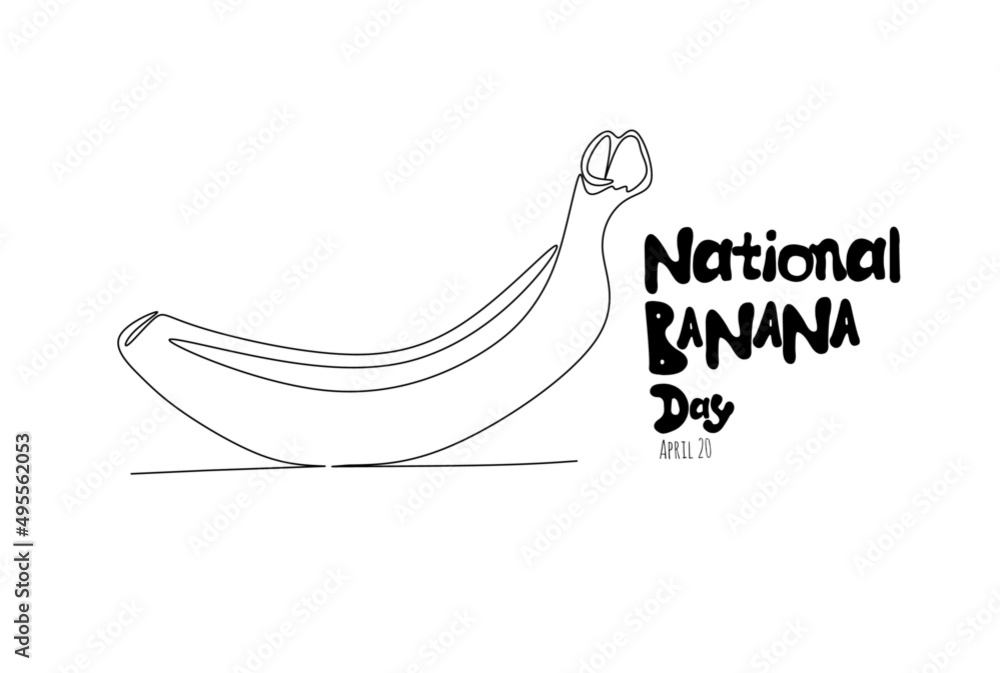 National Banana Day April 20 Vector Illustration Continuous Line Art