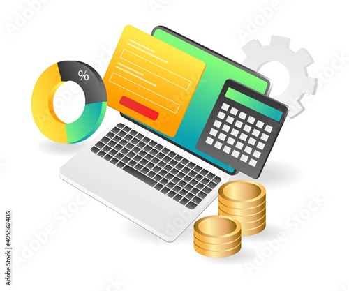 Landing page concept flat isometric illustration. calculate investment income online