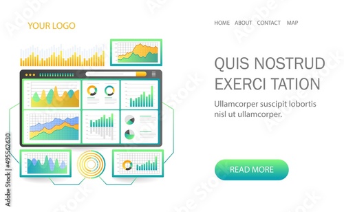 Landing page concept flat isometric illustration. data analysis monitoring design