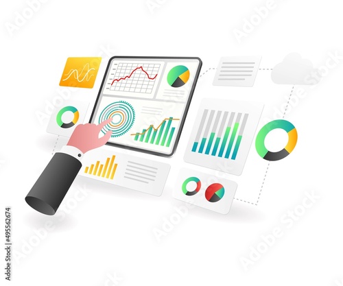Landing page concept flat isometric illustration. digital transformation analytics