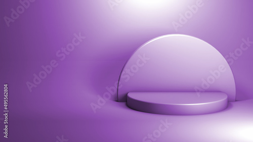 3D illustration with podium for product promotion. On a purple background.