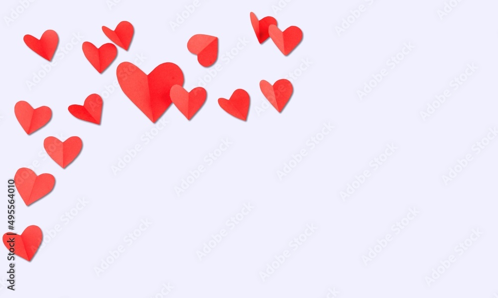 Flying heart shaped decoration with copy space over background. valentine's day and love concept.