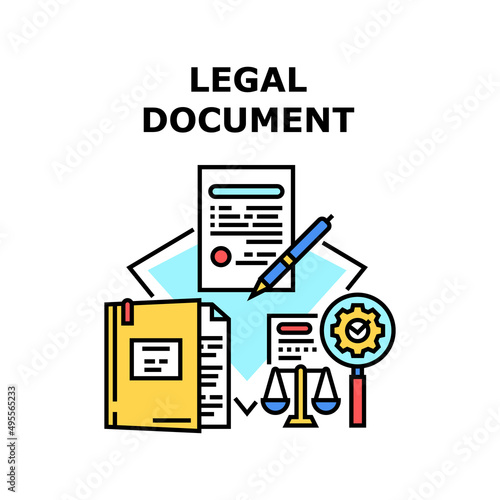 Legal Document Vector Icon Concept. Legal Document Creation And Signing In Notary Firm, Documentation Work And Advising. Legal Paperwork And Support Lawyer Occupation Color Illustration