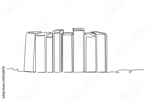 Continuous one line drawing of books lined up on the shelf. Vector illustration for education supplies back to school theme or concept