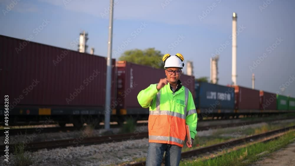 Engineer wearing uniform and helmet stand in front of the car hand holding blue print paper, inspection work plant site progress using radio communication to work orders with oil refinery background. Engineer wearing uniform and helmet stand in front of the car hand holding blue print paper, inspection work plant site progress using radio communication to work orders with oil refinery background.