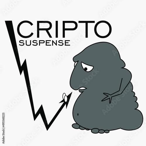 cryptocurrency uncertainty illustration with abstract creature and graph
